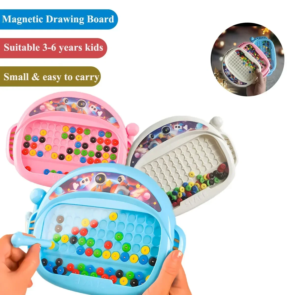 Children's Magnetic Doodle Board Drawing Toy 1 PCS with Pen & Beads for 3-8 Years Kids Educational Boy Girl Montessori Gift