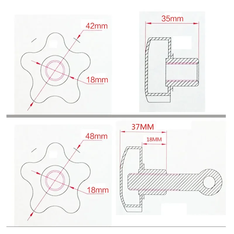 304 Stainless Steel Female Thread Star Shaped Handle Knob Screw Cap Plum Through Hole Lock Clamping Hand Wheel Nut M6 M8 M10 M12