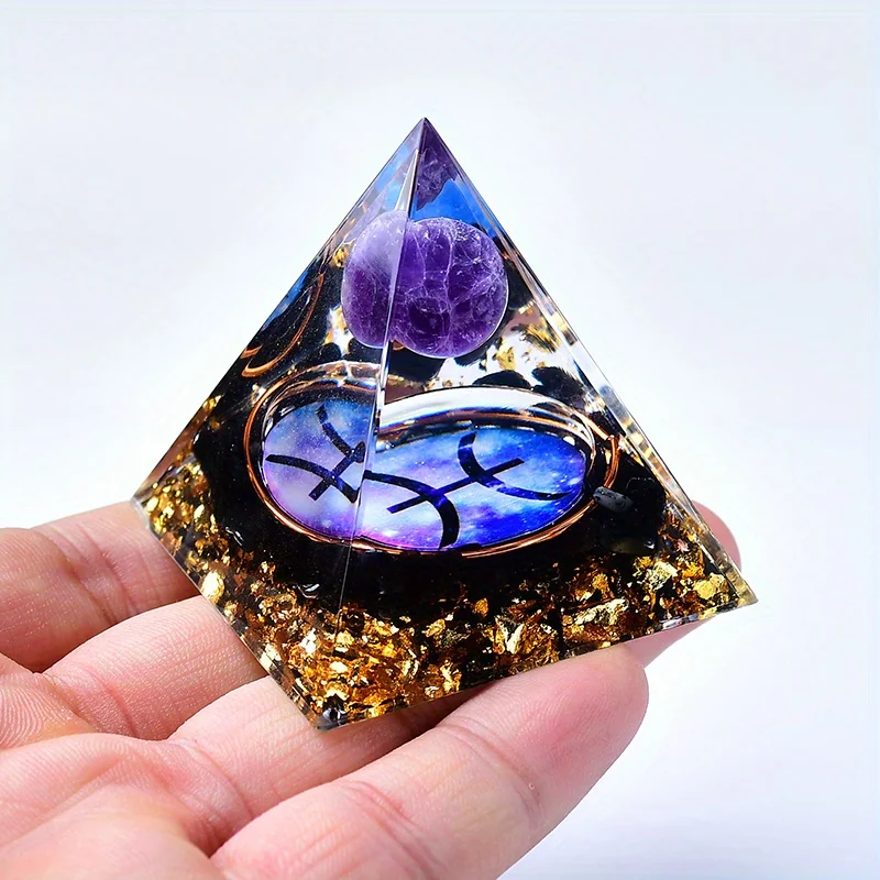 Zodiac-Inspired Amethyst Orgone Pyramid - Unique Home Decor Gift