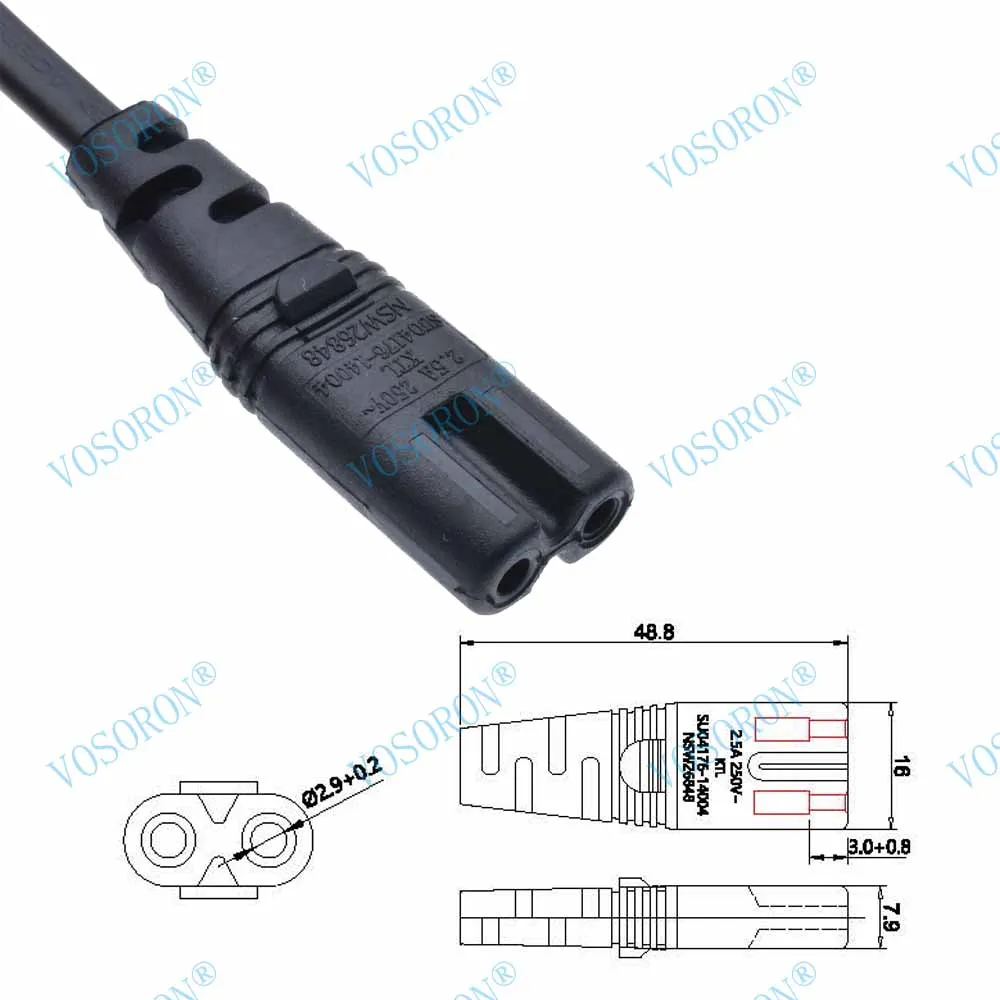 Universal IEC 320 C8 to C7 AC Power Extension Cable, Type Figure 8 Adapter Cord