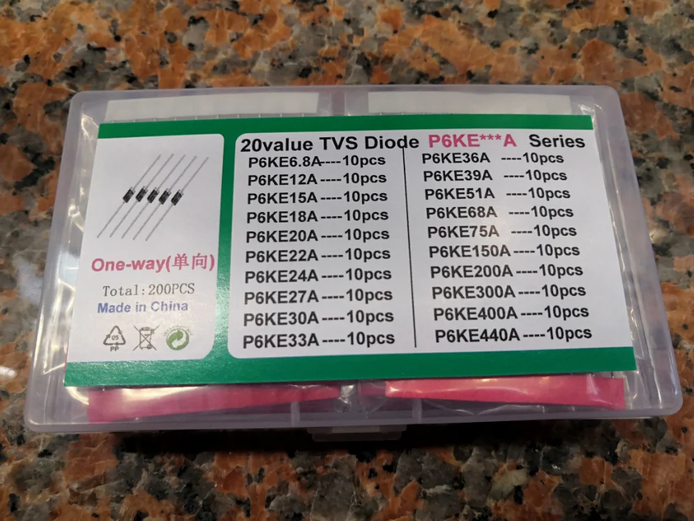 Kit Transistor Tvs 20 Valori * 10 Pz = 200 Pz P6Ke6.8A/Ca 12 15 18 20 22 24 27 30 33 36 39 51 68 75 150 200 300 400 440 Diodo A/Ca