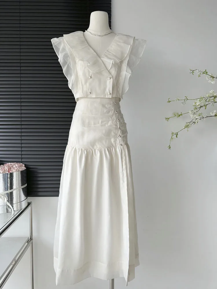 

White Suit With Square Mid-length Skirts Cute Sets Women Casual Women's Aesthetics Dress Outfits Top Skirt