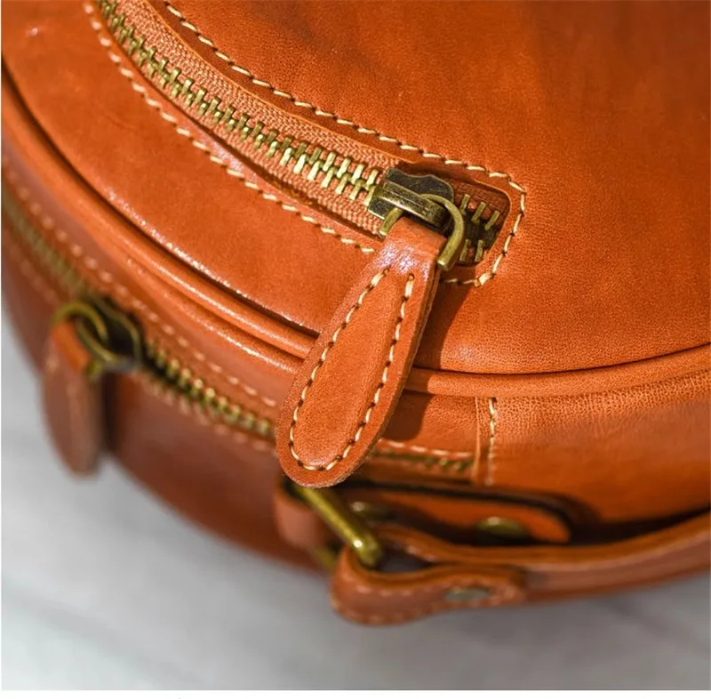 PNDME Casual Designer echtes Leder Damen runde Umhängetasche einfache hochwertige natürliche echte Rindsleder Frauen Umhängetasche – Detail 5