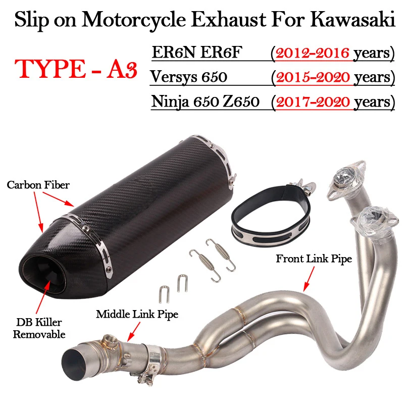 Motorcycle Exhaust System Modified Carbon Fiber Escape Muffler Front Mid Link Pipe For Kawasaki ER6N Versys 650 Z650 Ninja 650 R - Image 3