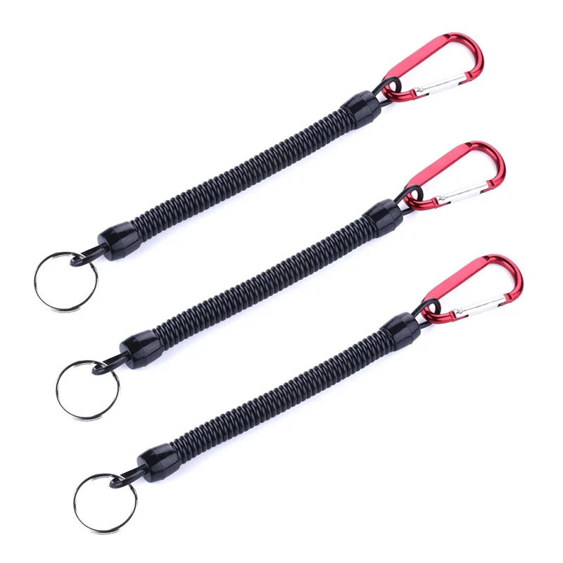 Lanyard de pêche rétractable 3 pièces avec mousqueton, corde de retenue TPU pour matériel de pêche