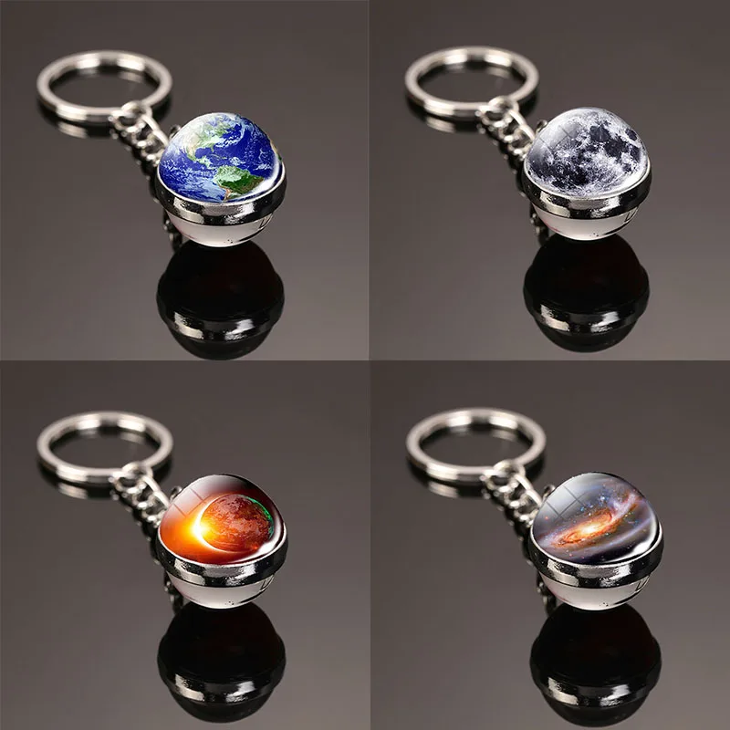 Sistema Solare Planet Pendent Portachiavi Galaxy Nebula Space Portachiavi Moon Earth Sun Mars Art Picture Double Side Glass Ball Key Chai