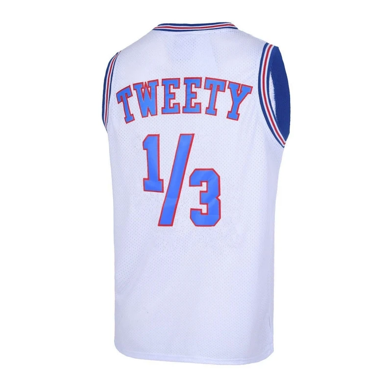 Space Jam #1/3 TWEETY Basketball Jersey Movie Tune Squad Tops Mens Sports Sewing Shirt White Outdoor Single Male