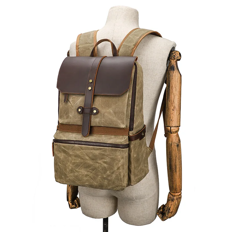 Men's Backpacks Aesthetic Travel Backpack School Youth School Backpacks Vintage Waterproof Batik Canvas Cowhide Backpack Outdoor