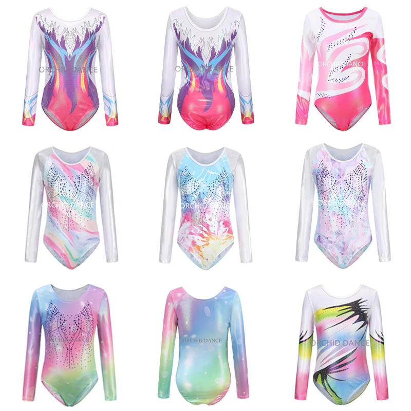 Kids Girls Children Long Sleeves Artistic Rhythmic Gymnastics Leotards Costumes ballet leotard dance leotard girls dance costumes