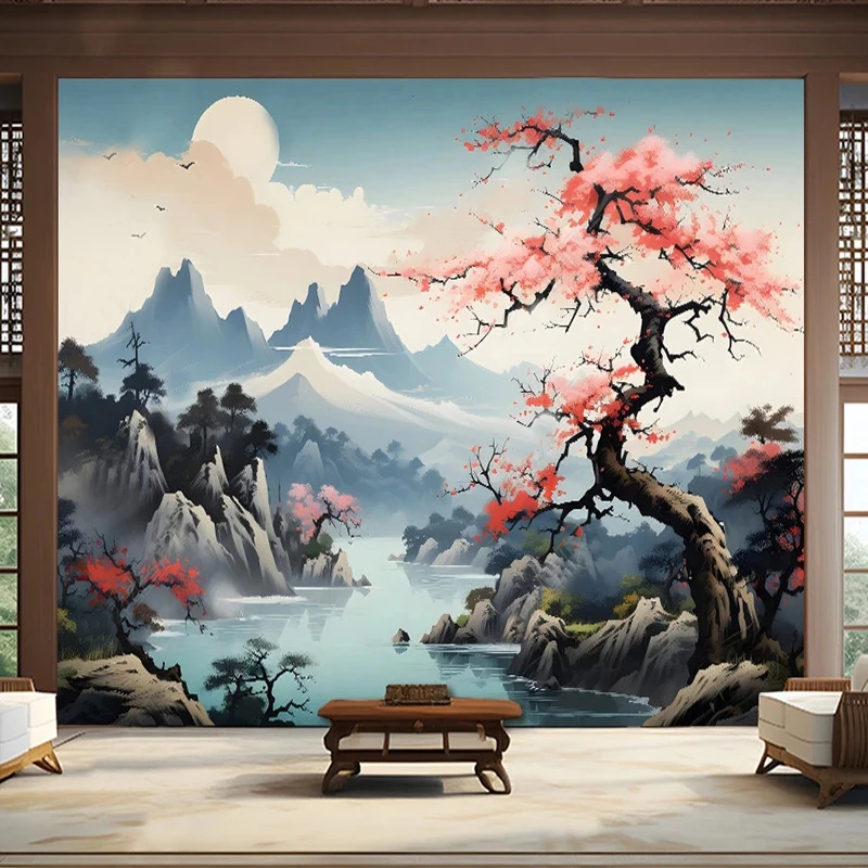 Papel de Parede de Paisagem 3d Estilo Chinês Parede de Fundo de tv Plum Blossom Home Decor Sala de Estar Quarto Sofá Papel de Parede para Paredes