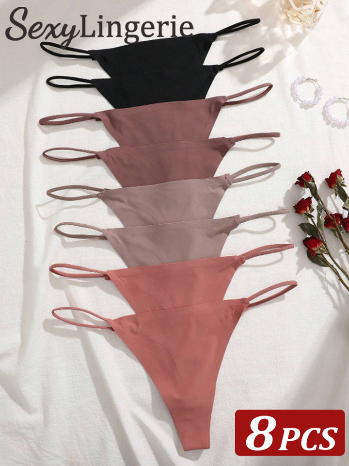 8Pcs/Set Women Sexy Seamless Thong Invisible Thin Strap Low Waist High Stretch Flexibility Panties Underwear Briefs T-back