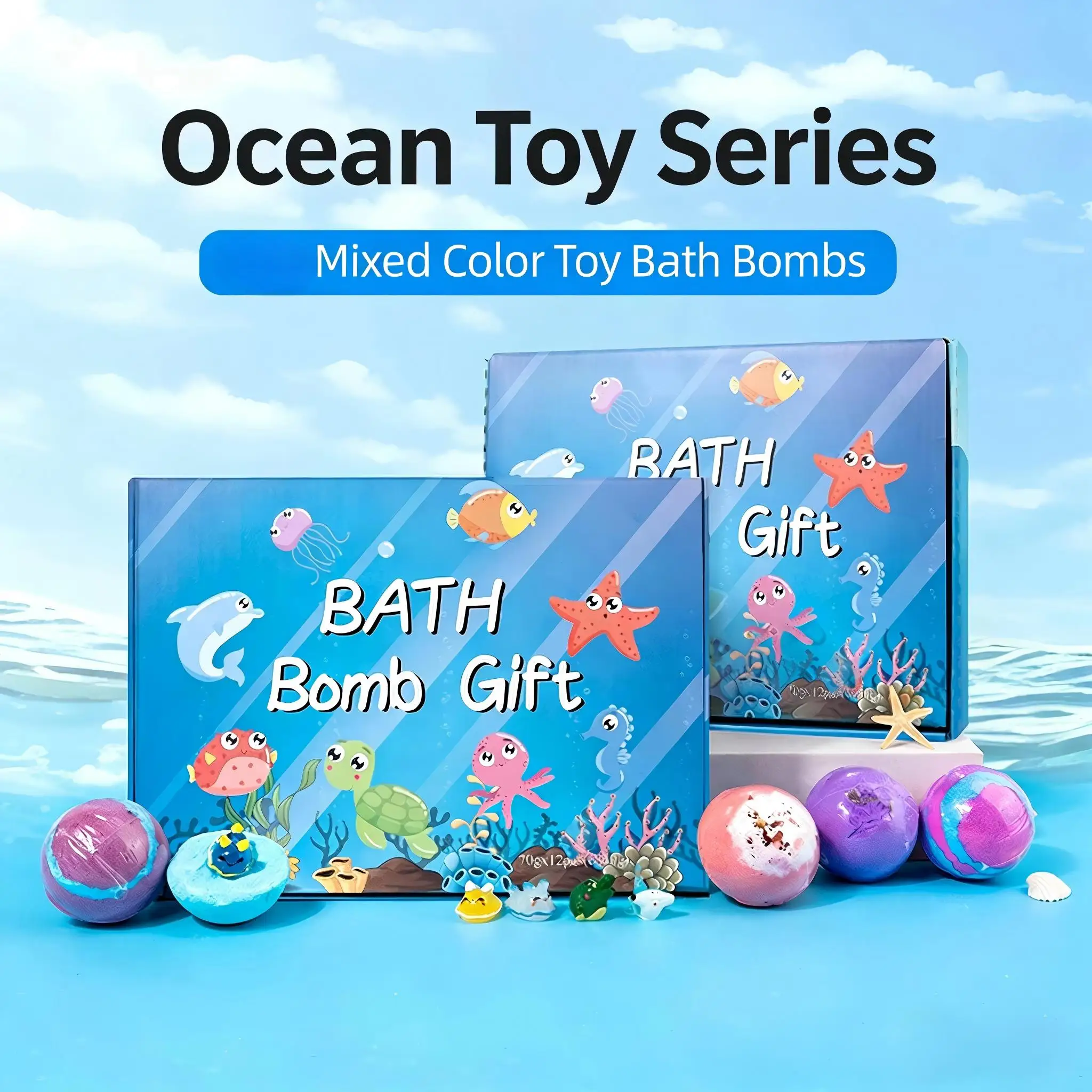 Children's Bath Bombs Gift Set with Hidden Toys - Safe Ocean Bubble Bath for Sensory Play and Bathtime Fun