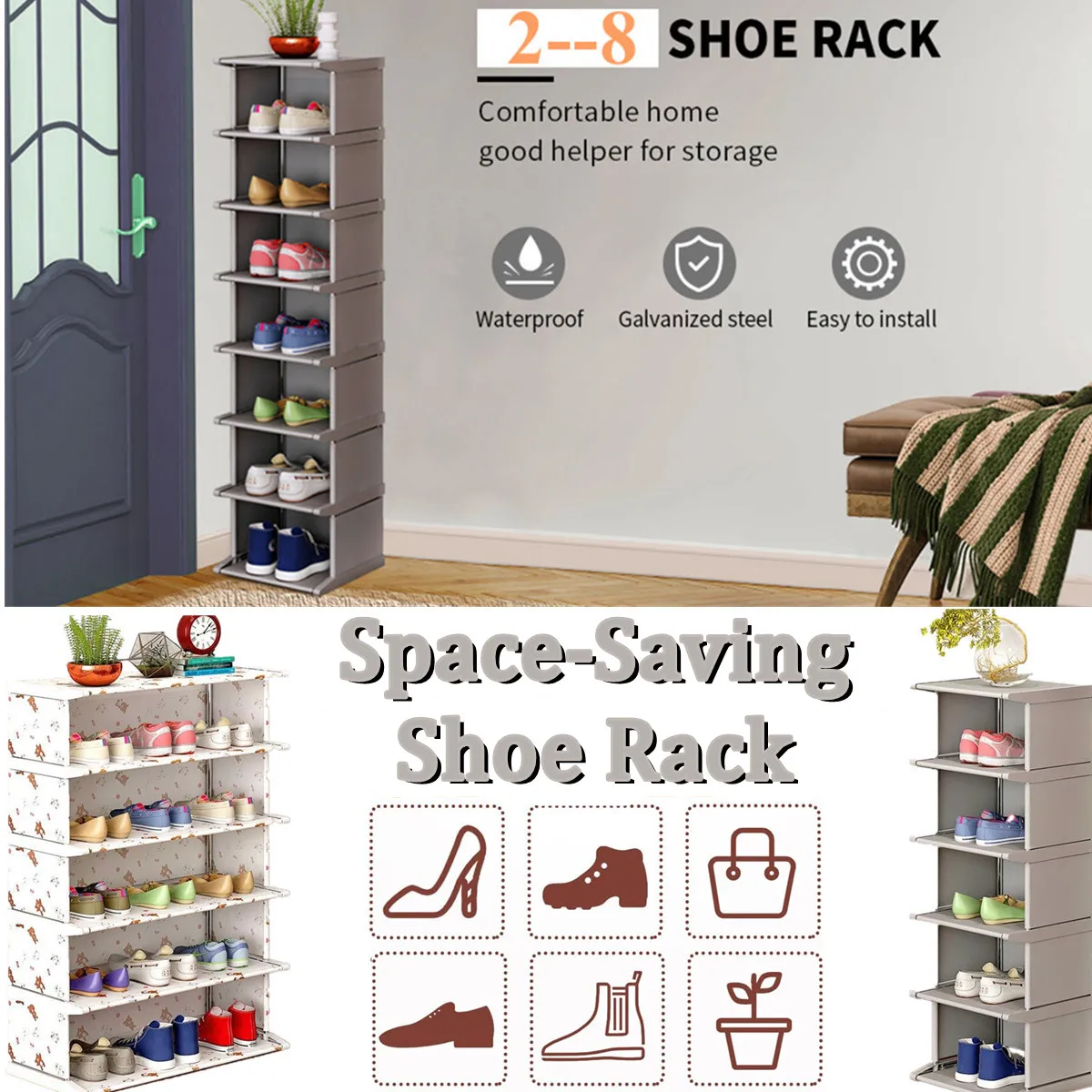 4 Tiers Small Shoe Rack,Narrow Stackable Shoe Shelf Organizer,Sturdy Shoe  Stand