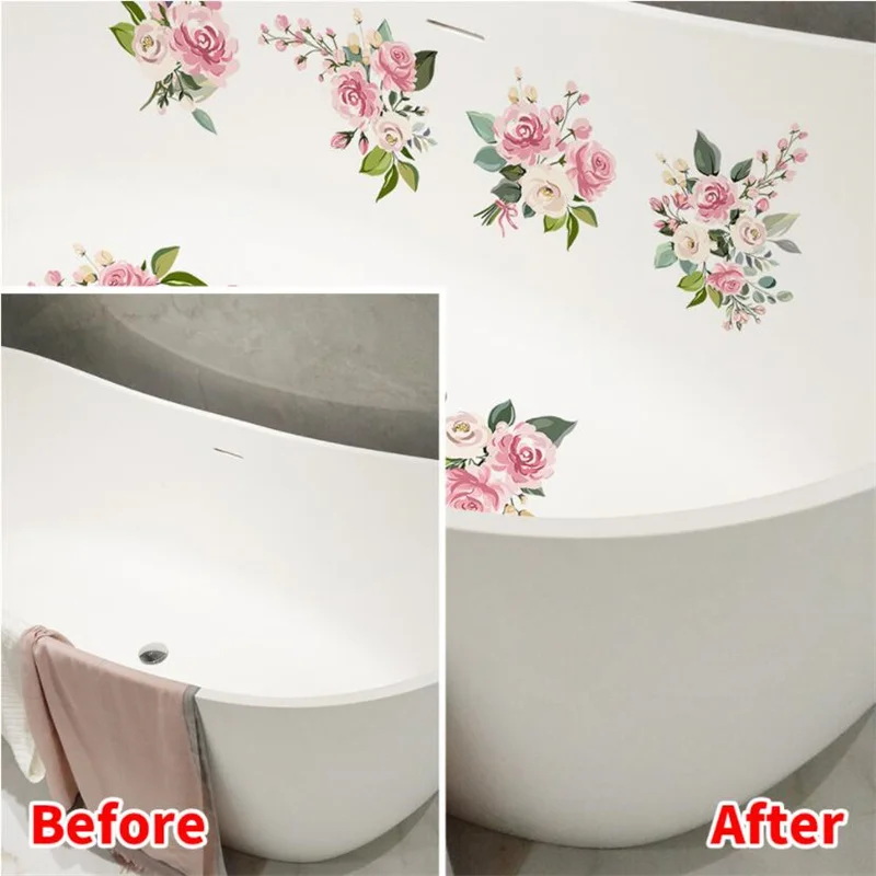 6PCS Anti Slip Cartoon Plant Flower Bathtub Wall Stickers for Children's Self-Adhesive Removable Bathroom Decoration Art Mural