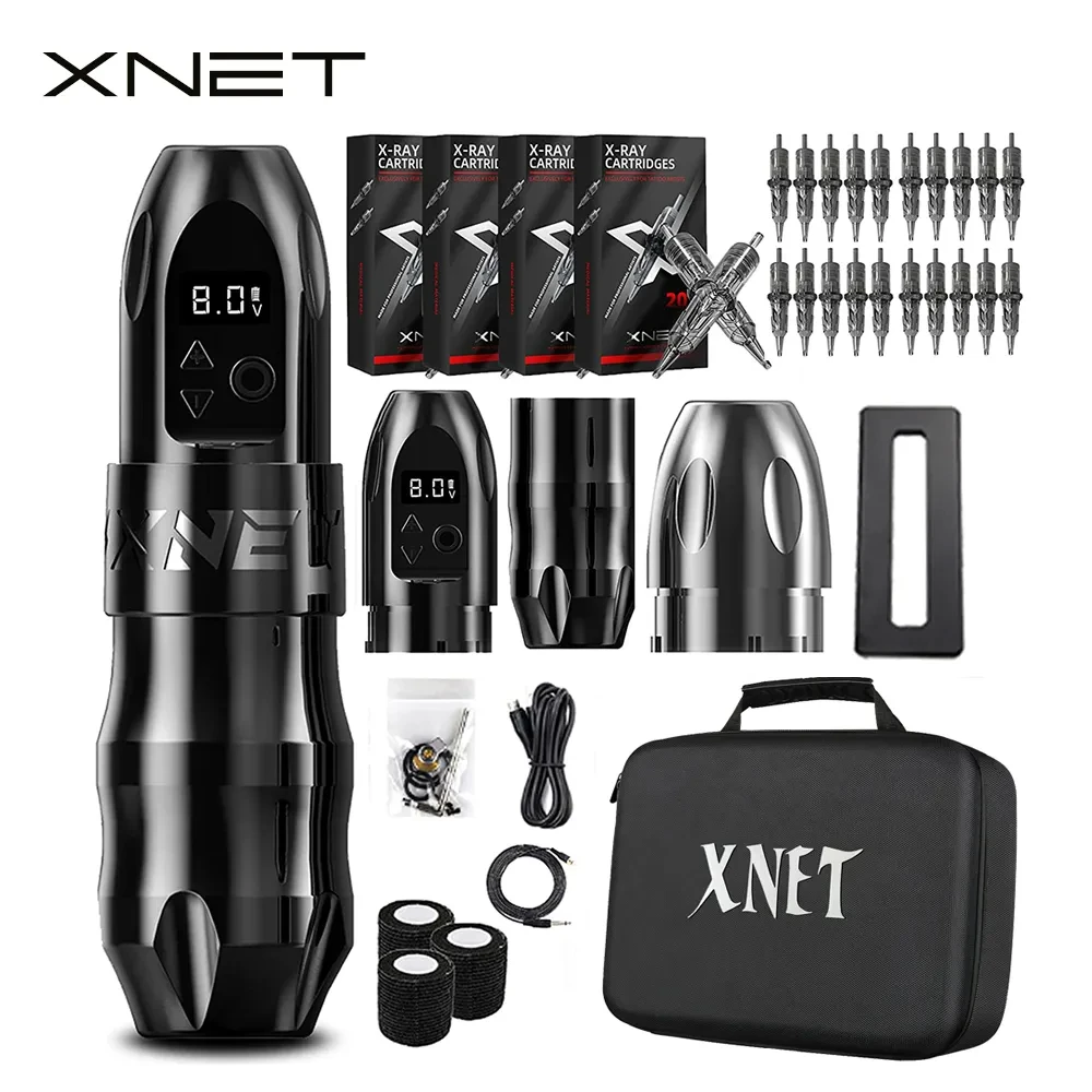 Xnet Titan Wireless Tattoo Machine Pen Kit Coreless Motor 2400mAh Battery 80pcs Mixed Cartridge Needles Extra 38mm Grip Tattoo Supplies Tattoo Kit Tattoo Pen Tattoo Motor