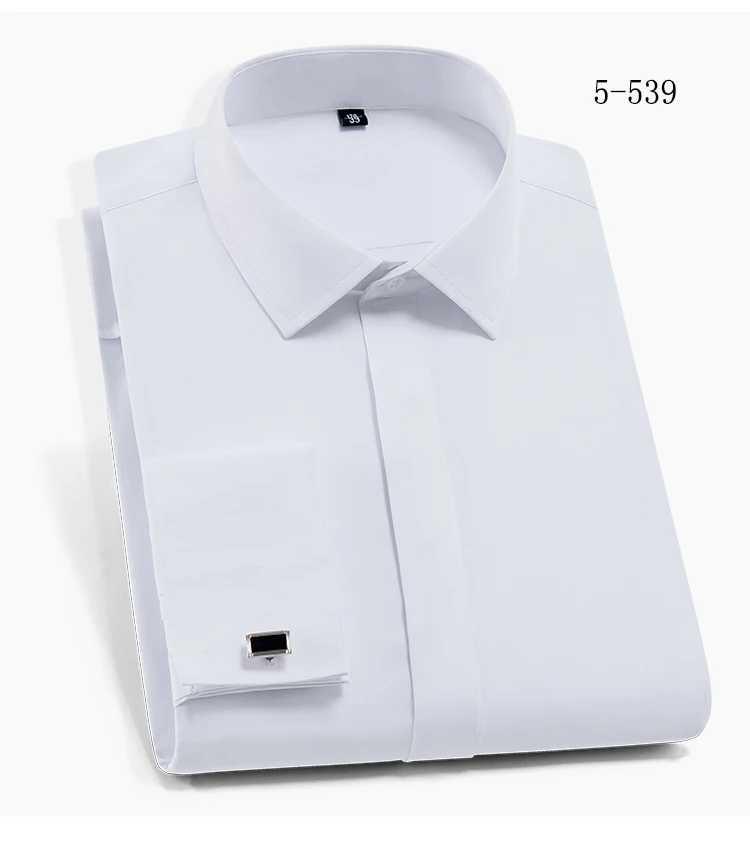 Description Picture 3 of itemMen's solid color classic formal french cuff shirt flap placket formal business standard fit long sleeve office work white shirt