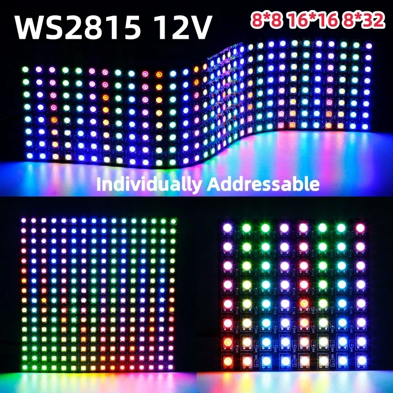 

DC12V WS2815 светодиодный матричная панель экрана цифровой гибкий планшетофон двойной сигнал индивидуально Адресуемая полноцветная Плата дисплея