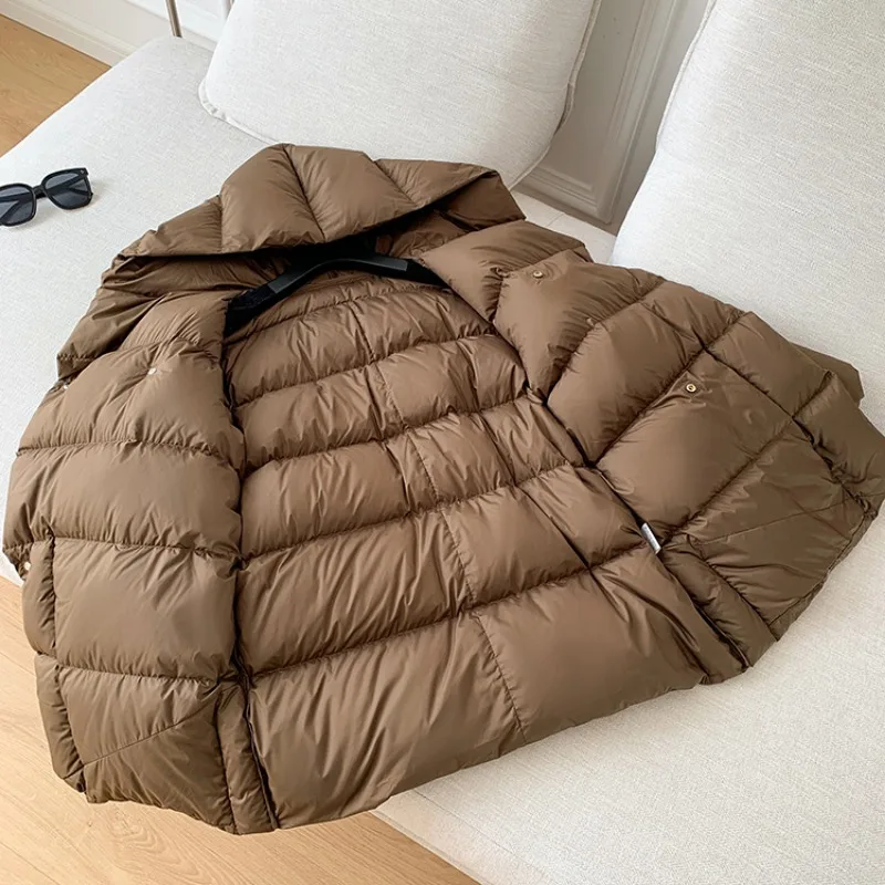 2023 Winter Women Fashion Down Jackets Ultra Light Warm Cusual Coat Female Puffer Jacket with Belt Plus Size Hooded Short Parka