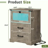 Farmhouse Night Stand Set of 2 with LED Lights and Charging Station, Rustic Oak Nightstand with Drawers 2