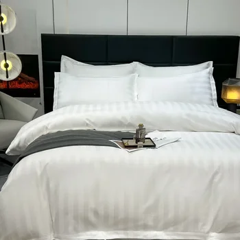 Set biancheria da letto bianca per hotel lucidatura pezzo fucinato Set tutto in cotone lenzuola comode e traspiranti copripiumini federe 1