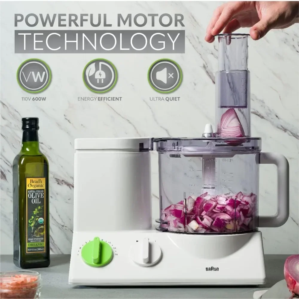 12 Cup Food Processor Ultra Quiet Powerful motor, includes 7 Attachment Blades + Chopper and Citrus Juicer , Made i 3