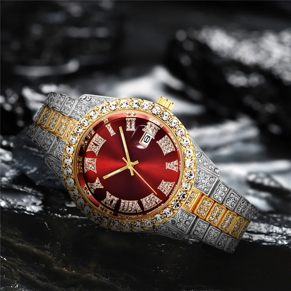 Orologio Hip Hop da uomo ghiacciato, pieno di diamanti AAA, orologio al quarzo di lusso, argento, oro, nuovo, dropshipping_voghion.com
