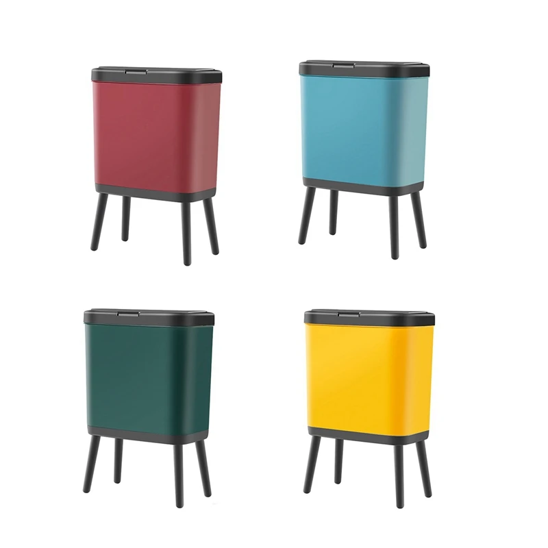 

15L Nordic Style High Foot Kitchen Trash Can Creative Press Type Plastic Toilet Bathroom Waste Bin With Lid