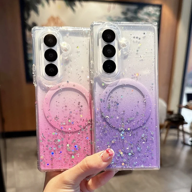 Glitter Star Transparent Magnetic Case with MagSafe Compatibility