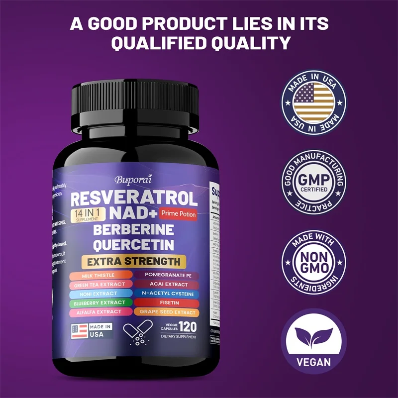 Resveratrol, Nad+, Berberina, Quercetina - Saúde da Pele, Antioxidantes, Auxilia a Saúde Geral e o Metabolismo._voghion.com