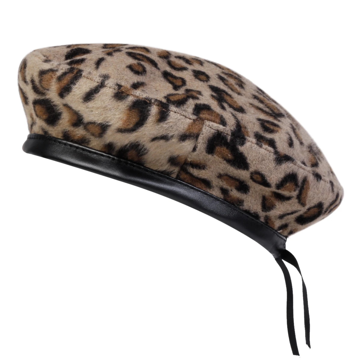 Unisex-Baskenmütze mit Fell und Leopardenmuster für Männer und Frauen, Malermützen, warme Baskenmützen für Herbst und Winter, flache Mützen – Detail 2