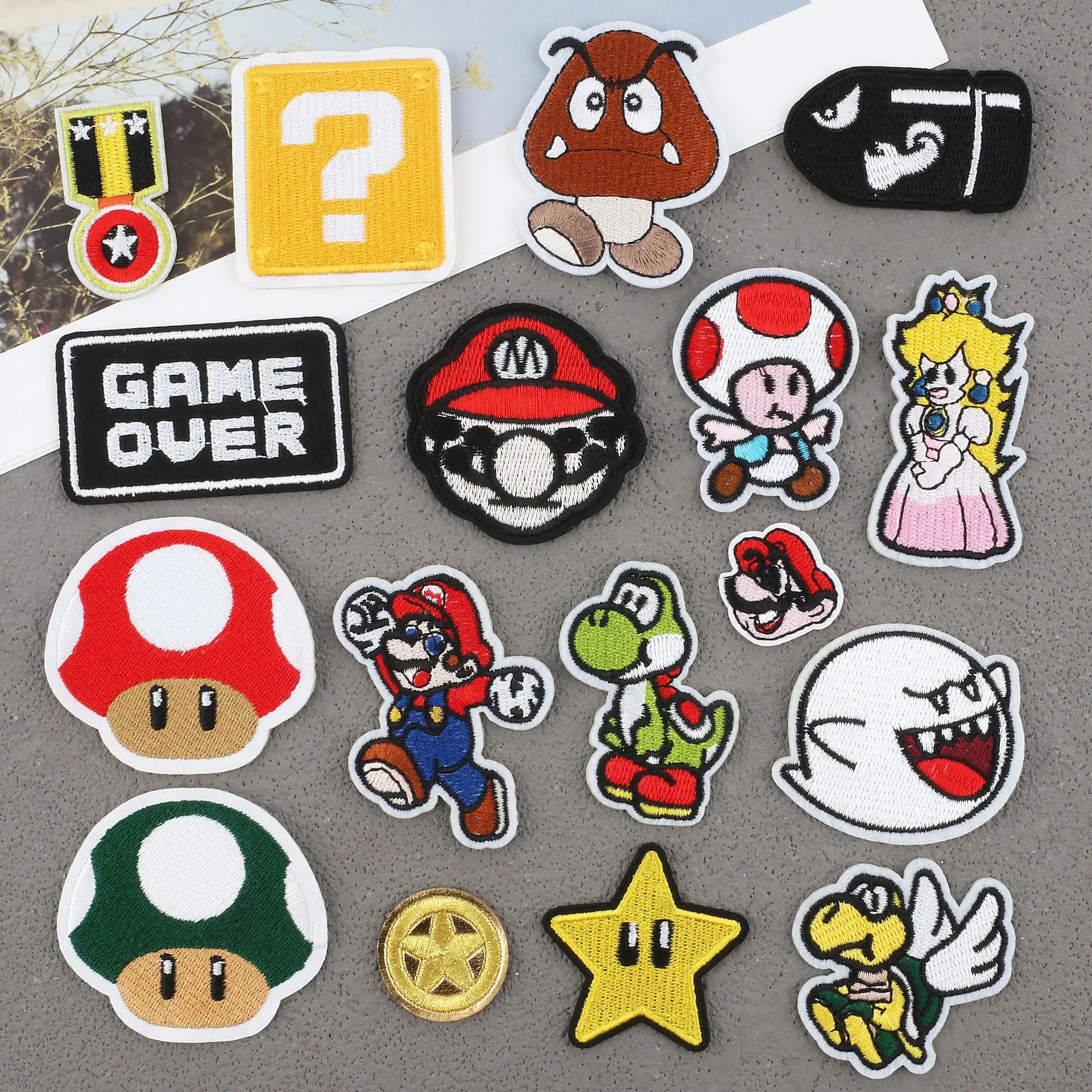 Super Mario Anime Figure Mario Luigi Yoshi Princess Peach Poliestere Ricamo Panno Adesivo Giocattolo Per Bambini Regali Di Compleanno