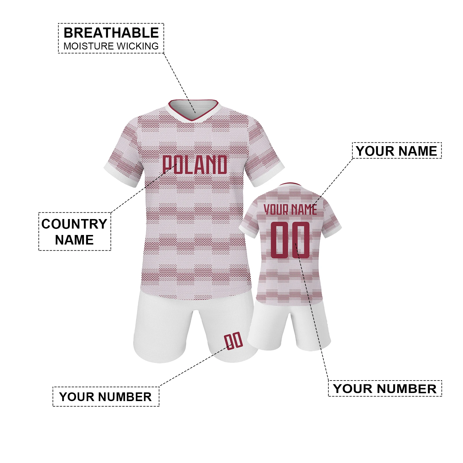 Kids Football Jersey Set Poland Personalized Soccer Uniform with Name and Number Youth Team Tracksuit Training Gear