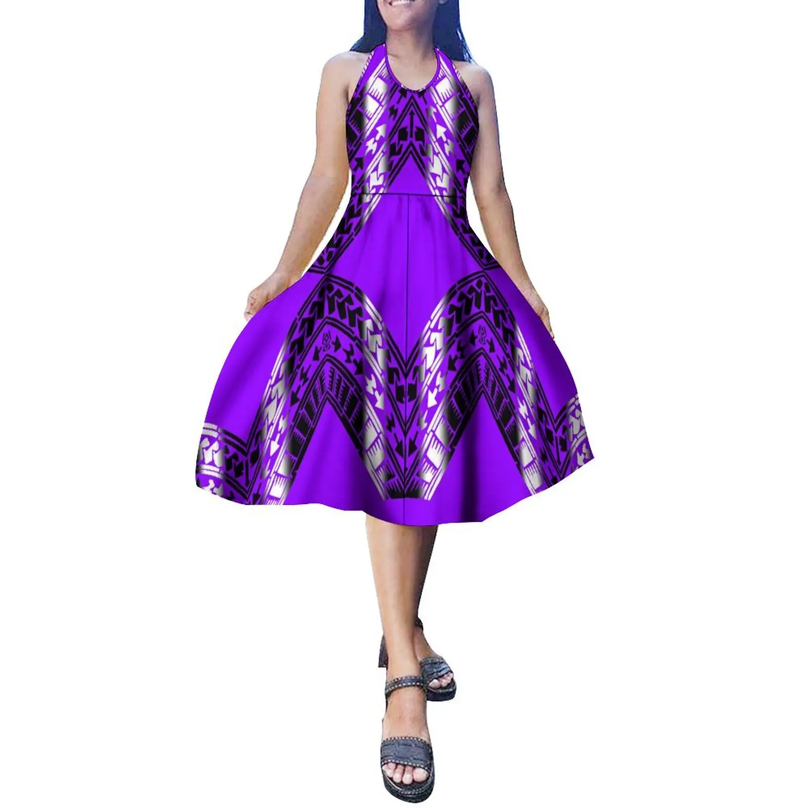

New Design Samoa Polynesian Tribe Designs Sleeveless Halt-Tie Midi Dress For Ladies Elegant Ball Dress Free Shipping