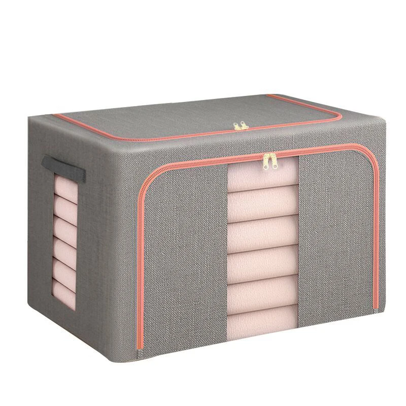 Clothes Storage Box Cotton Flax Large Foldable Large Capacity Clear Window Blanket Quilt Storage
