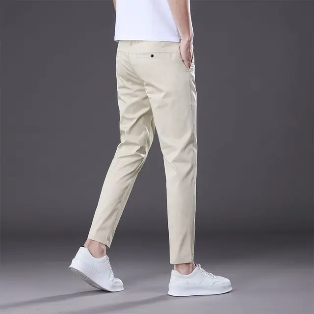 2025 nouveau été cheville longueur pantalon hommes coupe droite mode mince marque vêtements couleur unie pantalon décontracté mâle 28-38 1