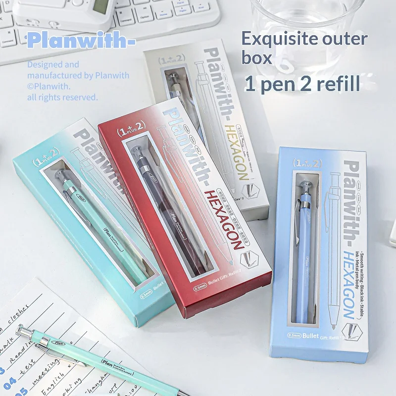 Hexagonal Metal Gel Pen Set - Ultra-Smooth No-Smudge Writing, 0.5mm Needle Tip