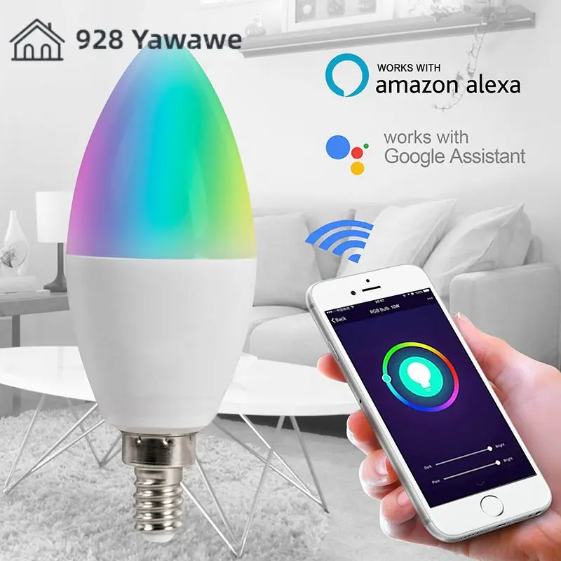 

Voice Control Smart Candle Bulb Rgbcw Works With Alexa Home Smart Home E12 E14 5w Led Bulb Tuya 3.0