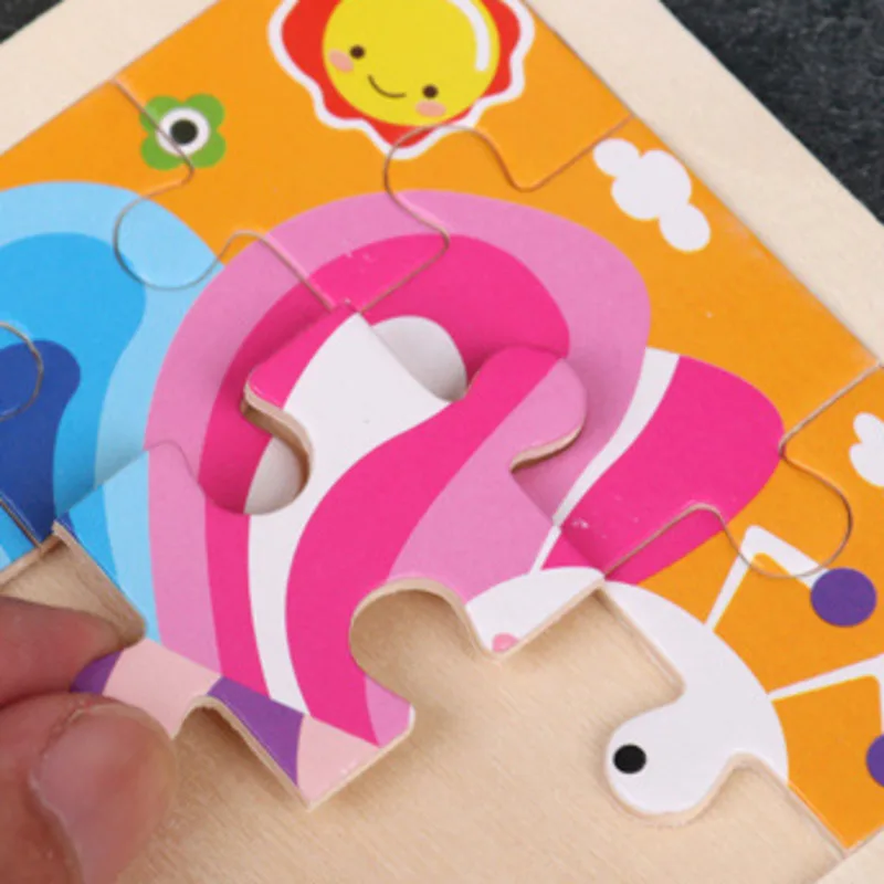 wooden puzzles 9 Pieces Montessori Kid Toy 3D Children Education Materials Cartoon Dinosaur Transportation Learning Toys