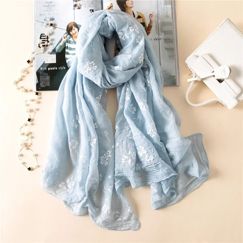 

2022 New Brand Spring Women Scarf Embroider Fashion Long Scarves Cotton Winter Shawl Lady Pashmina Bandana Foulard Hijabs Female