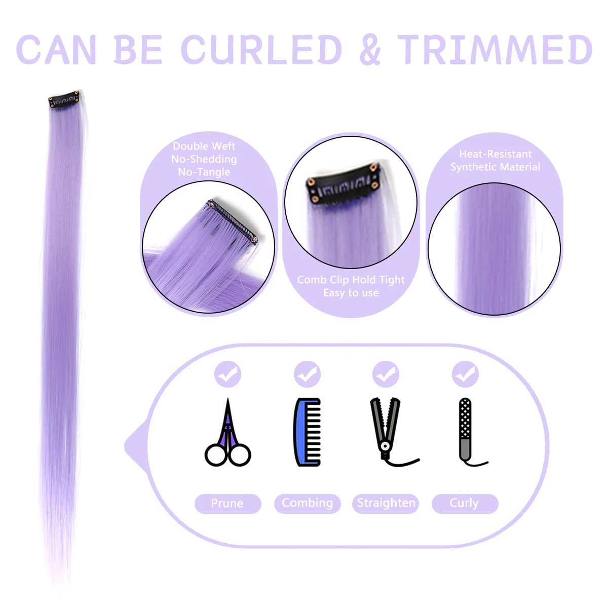 Colored Hair Extensions Lilac color Clip in Hair Extension 12 PCS Highlight Colorful Piece Straight Synthetic Hairpieces hair extensions