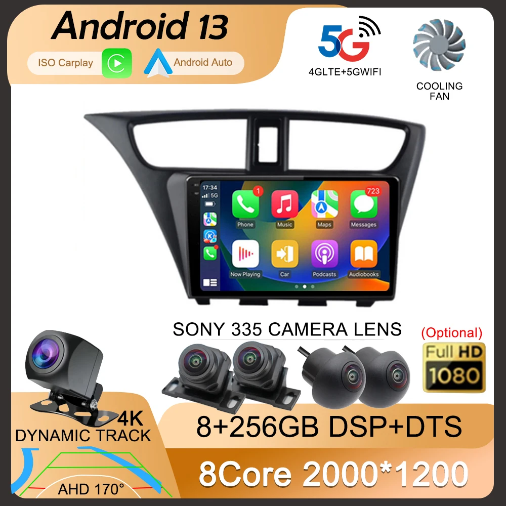 

Android 13 For Honda CIVIC Hatchback 2012 - 2017 Car Stereo Radio Multimedia Video Player 4G WIFI Navigation GPS Carplay Auto BT