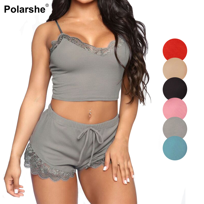 Lace Women Pajama Sets Soft Comfortable V-neck Sleepwears Sexy Female Nightgown Set Sleeveless Night Wear 2pcs Satin Nightdress - Pajama Sets