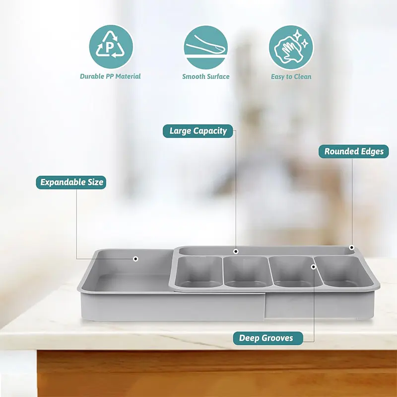 Cutlery Organizer Expandable Adjustable Kitchen Utensil Tray 6 Compartment Flatware Storage Divider
