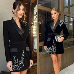 Black Perals Wedding Tuxedo Women Suits Dress 1Pcs Blazer With Belt Luxury Beads Costumes pour femmes Tailored Cotton Jacket