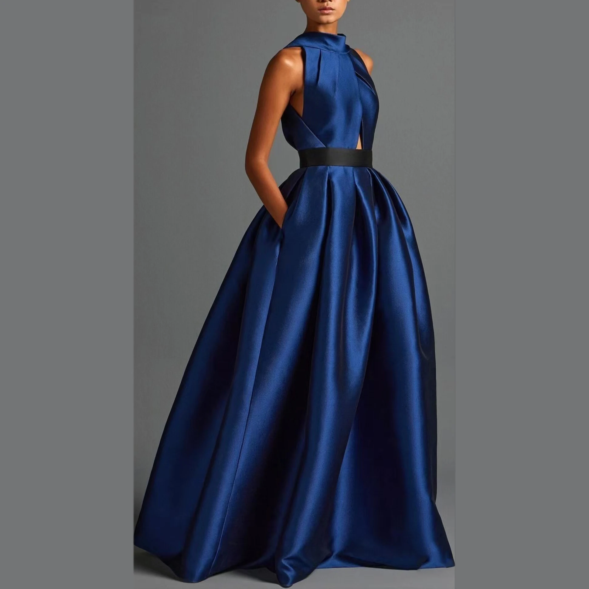 A Line Scoop Neck Dark Red High Low Satin Prom Dresses, High Low Satin Long Formal Evening Dresses