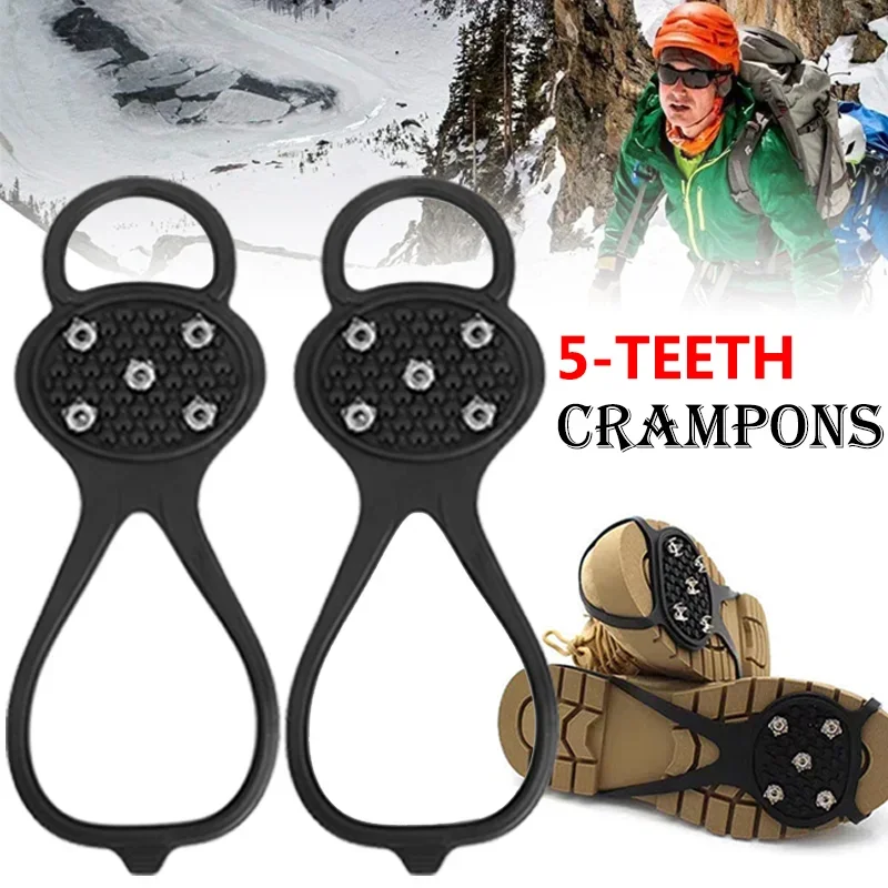 

5 Teeth Ice Grippe Outdoor Silicone Shoe Cover Anti-slip Climbing Spikes Mountaineering Crampons Rock Climbing Cleat Studs