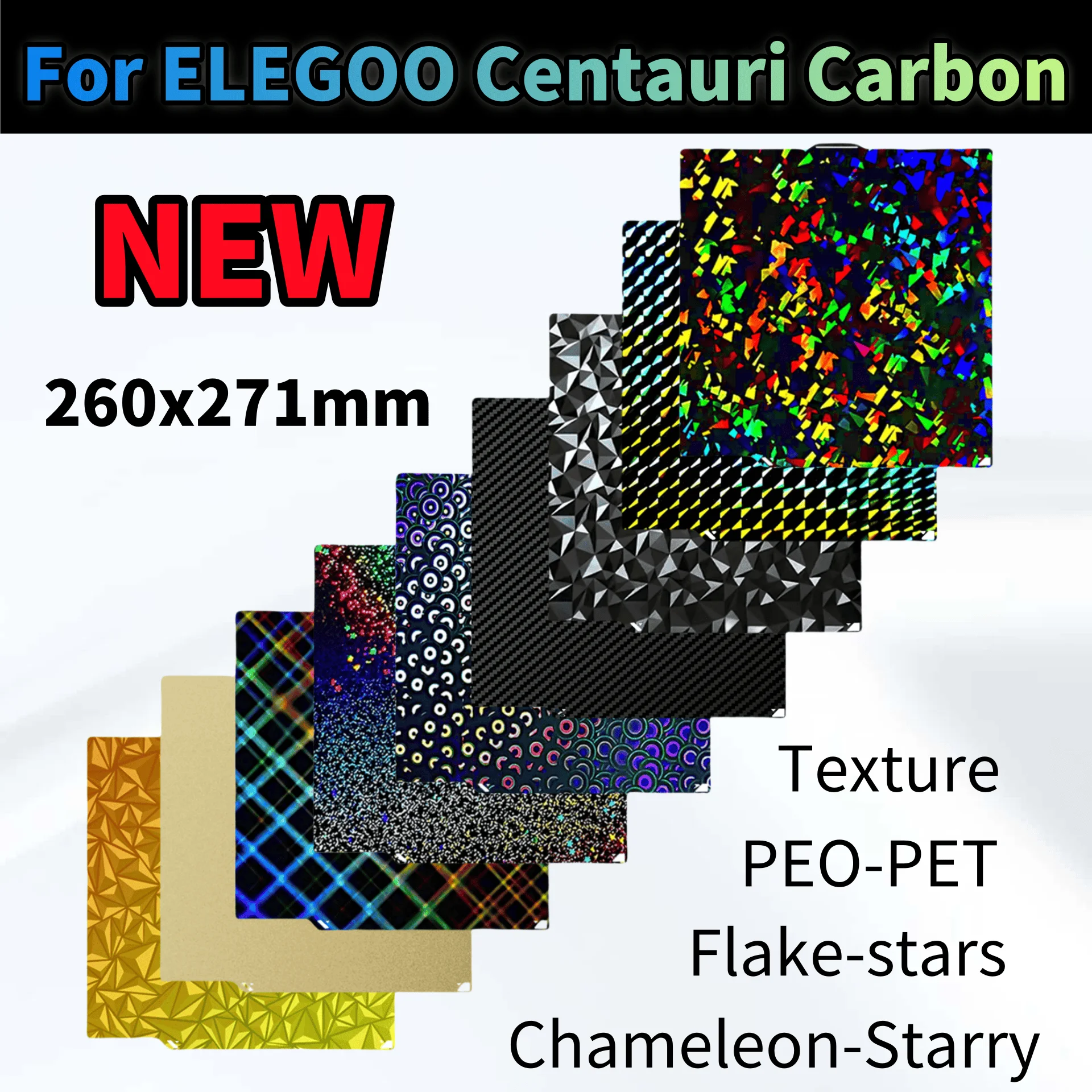 Bauplatte für ELEGOO Centauri Carbon 260 x 271 mm doppelseitiges PEI PEO PET PEY Heat Bed Federstahlblech für Centauri Carbon