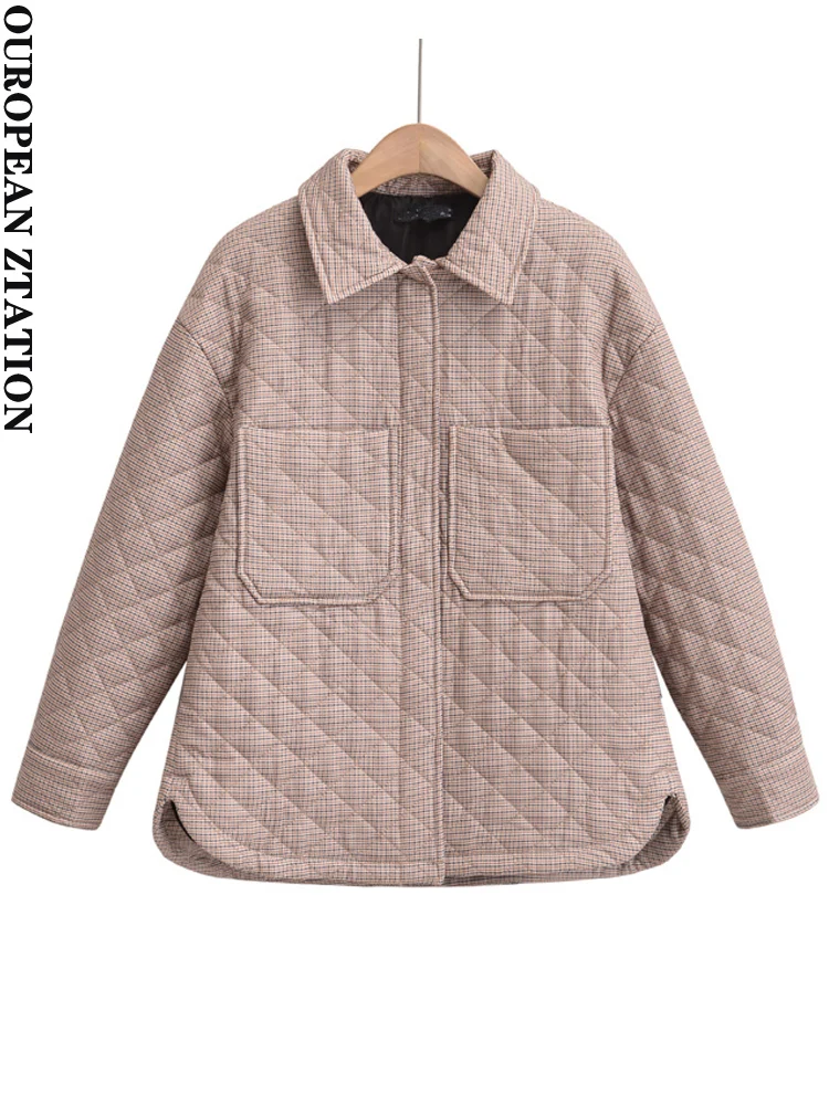 

PAILETE Women 2023 fashion with pockets oversized padded jacket coat vintage long sleeve snap-button female outerwear chic tops