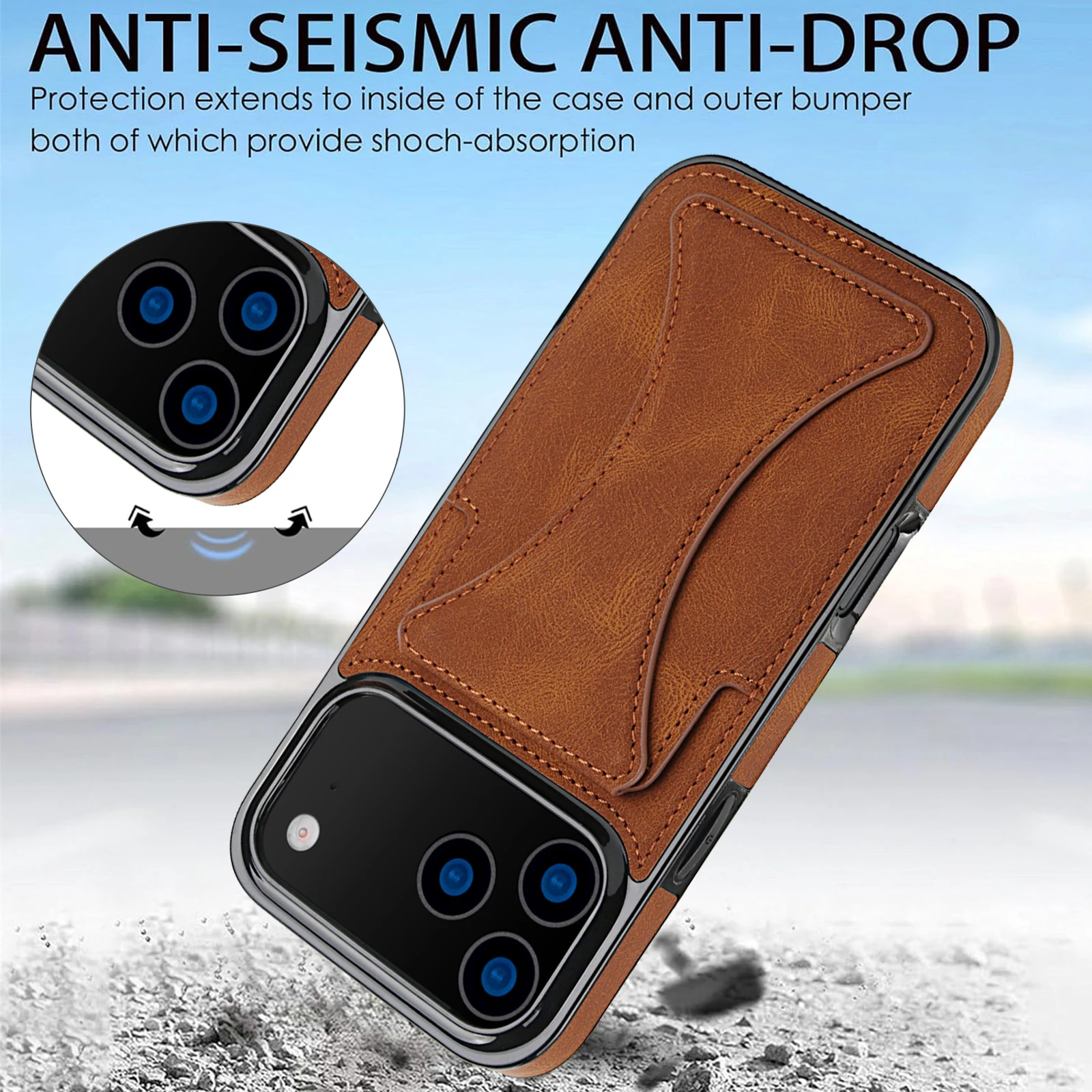 Foldable Leather Phone Case with Credit Card Slots and Kickstand Design