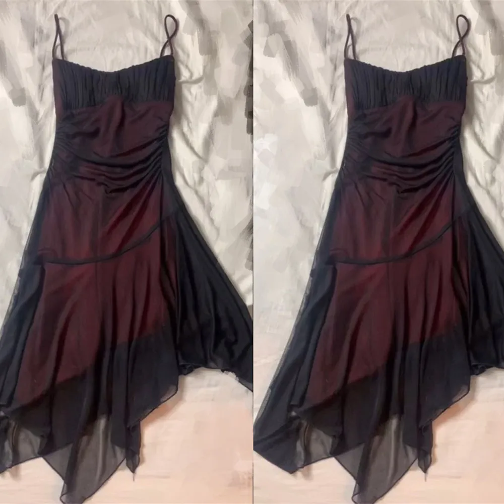 Vintage Cocktail Dresses 90s Short Prom Gowns Spaghetti Straps Asymmetric Maxi Midi Y2K Night Party Wear